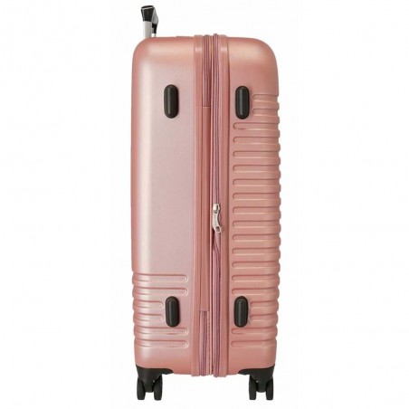 Valise extensible 70cm ROLL ROAD "India" rose nude | Bagage taille moyenne séjour 1 semaine femme rigide avion