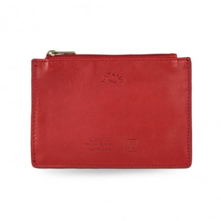 Porte-cartes compact en cuir KATANA rouge | Porte-monnaie portefeuille femme petit format femme