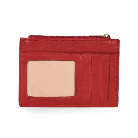 Porte-cartes compact en cuir KATANA rouge | Porte-monnaie portefeuille femme petit format femme