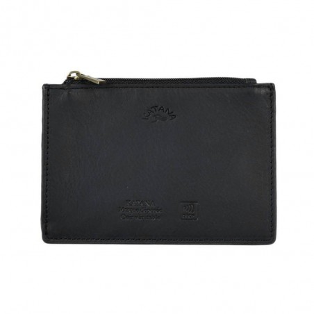 Porte-cartes compact en cuir KATANA noir | Porte-monnaie petit format femme pas cher