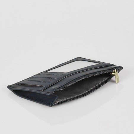 Porte-cartes compact en cuir KATANA noir | Porte-monnaie petit format femme pas cher