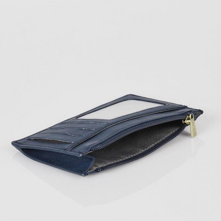 Porte-cartes compact en cuir KATANA bleu marine | Porte-monnaie petit format femme pas cher