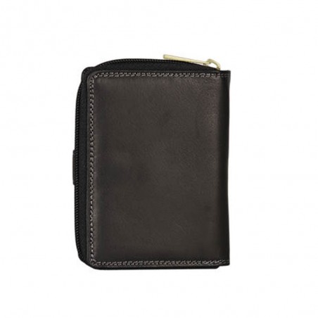 Portefeuille compact en cuir KATANA noir | Compagnon petit format femme cuir véritable pas cher
