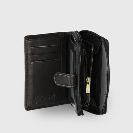 Portefeuille compact en cuir KATANA noir | Compagnon petit format femme cuir véritable pas cher