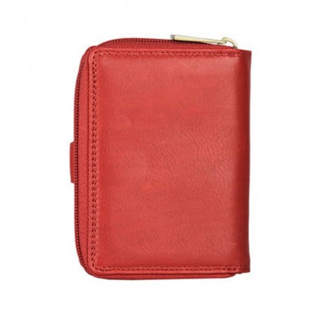 Portefeuille compact en cuir KATANA rouge | Compagnon petit format femme cuir véritable pas cher