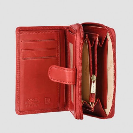 Portefeuille compact en cuir KATANA rouge | Compagnon petit format femme cuir véritable pas cher