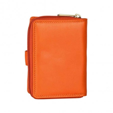 Portefeuille compact en cuir KATANA orange | Compagnon petit format femme cuir véritable pas cher