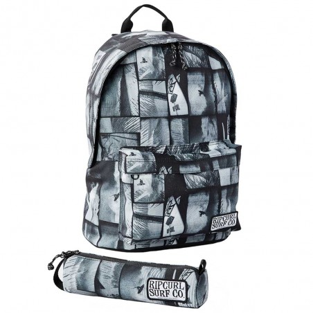 Sac à dos + trousse RIP CURL "Dome" gris | Sac scolaire garçon CE2 CM1 CM2 collège trousse assortie offerte pas cher