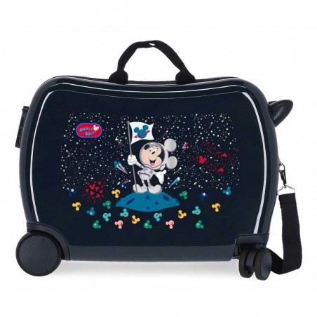 Valise trotteur MICKEY "On the moon" bleu marine | Bagage cabine enfant ludique pratique Disney garçon