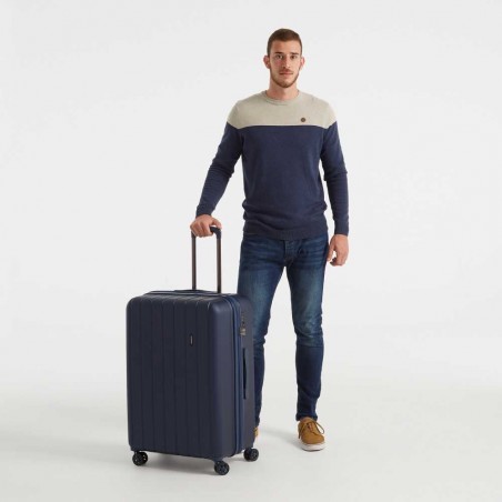 Valise extensible 70cm MOVOM "Wood" bleu | Bagage grande dimension voyage 2 semaines