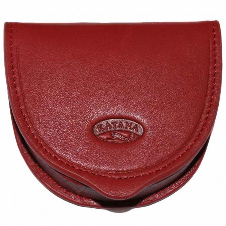 Katana -Porte-monnaie cuvette en cuir de vachette lisse - Rouge