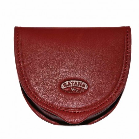 Katana -Porte-monnaie cuvette en cuir de vachette lisse - Rouge