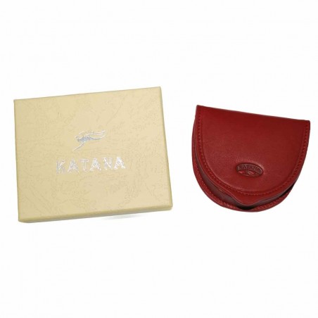 Katana -Porte-monnaie cuvette en cuir de vachette lisse - Rouge