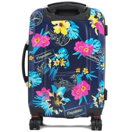 Valise cabine 50cm LES TROPEZIENNES "Tara" bleu | Bagage rigide petite taille avion original décor fleuri tropical femme