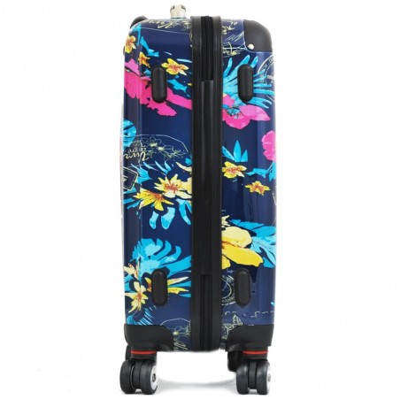 Valise cabine 50cm LES TROPEZIENNES "Tara" bleu | Bagage rigide petite taille avion original décor fleuri tropical femme