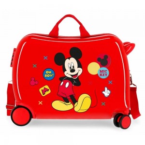Valise trotteur enfant DISNEY Mickey "Enjoy the day" rouge | Bagage garçon Disney ludique original