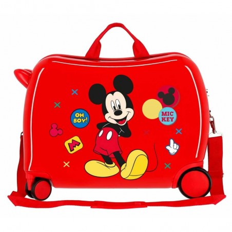 Valise trotteur enfant DISNEY Mickey "Enjoy the day" rouge | Bagage garçon Disney ludique original