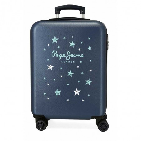 Valise cabine fille/femme PEPE JEANS "Denim Star" bleu marine | Bagage marque pas cher motif étoiles