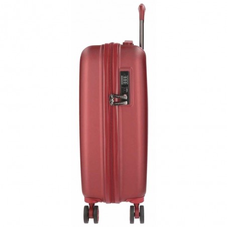 Valise cabine 55cm MOVOM "Wood" rouge | Bagage petite taille avion rigide pas cher sécurisé cadenas TSA intégré