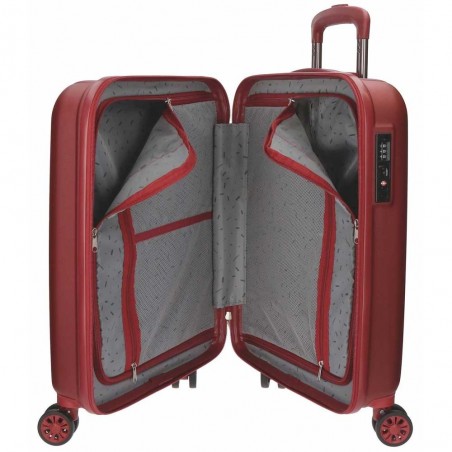 Valise cabine 55cm MOVOM "Wood" rouge | Bagage petite taille avion rigide pas cher sécurisé cadenas TSA intégré