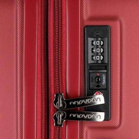 Valise cabine 55cm MOVOM "Wood" rouge | Bagage petite taille avion rigide pas cher sécurisé cadenas TSA intégré