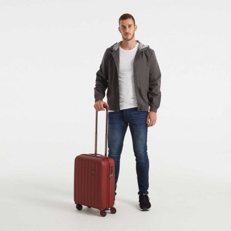 Valise cabine 55cm MOVOM "Wood" rouge | Bagage petite taille avion rigide pas cher sécurisé cadenas TSA intégré