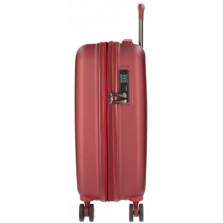 Valise cabine 55cm MOVOM "Wood" rouge | Bagage petite taille avion rigide pas cher sécurisé cadenas TSA intégré