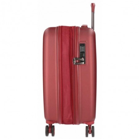 Valise cabine 55cm MOVOM "Wood" rouge | Bagage petite taille avion rigide pas cher sécurisé cadenas TSA intégré