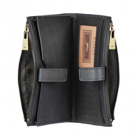 Portefeuille femme medium en cuir KATANA noir | Porte-monnaie porte-cartes femme taille moyenne pratique pas cher