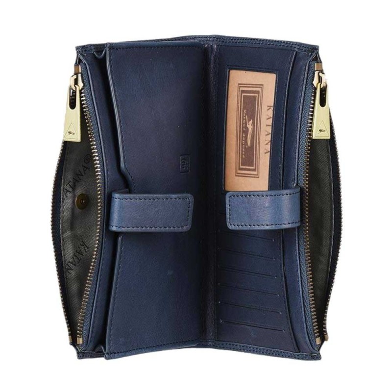 Portefeuille femme medium en cuir KATANA marine Planetebag