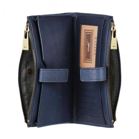 Portefeuille femme medium en cuir KATANA bleu marine | Petite maroquinerie porte-monnaie porte-cartes pas cher