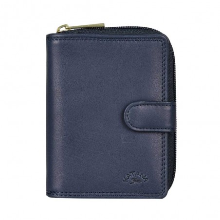 Portefeuille compact en cuir KATANA bleu marine | Porte-monnaie cartes femme pas cher