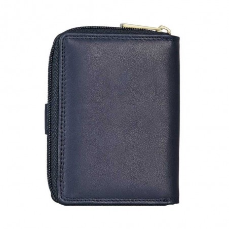 Portefeuille compact en cuir KATANA bleu marine | Porte-monnaie cartes femme pas cher