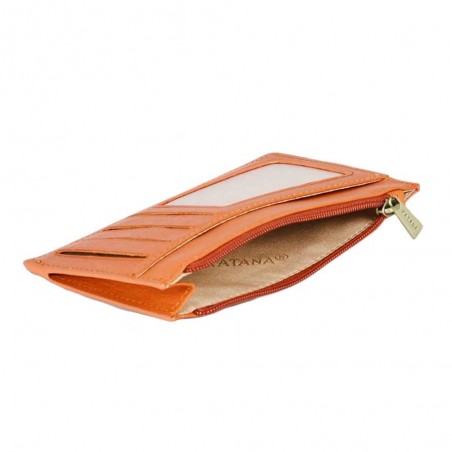 Porte-cartes compact en cuir KATANA orange | Porte-monnaie petit format femme pas cher