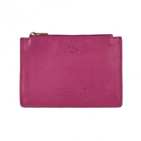 Porte-cartes compact en cuir KATANA rose fuchsia | Porte-monnaie petit format femme pas cher