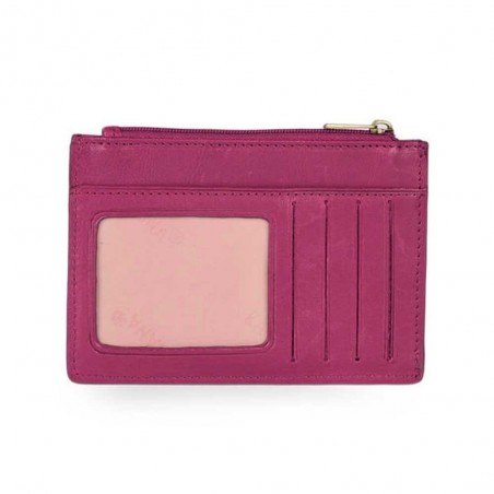 Porte-cartes compact en cuir KATANA rose fuchsia | Porte-monnaie petit format femme pas cher