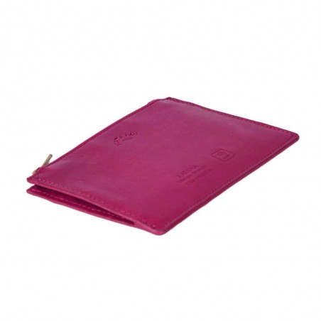 Porte-cartes compact en cuir KATANA rose fuchsia | Porte-monnaie petit format femme pas cher