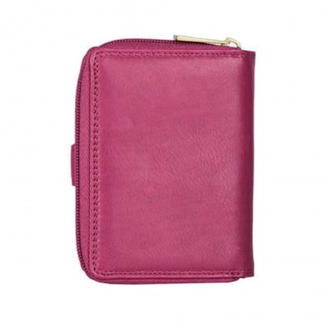 Portefeuille compact en cuir KATANA rose fuchsia | Compagnon petit format femme cuir véritable pas cher