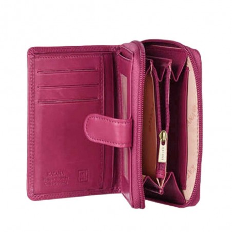 Portefeuille compact en cuir KATANA rose fuchsia | Compagnon petit format femme cuir véritable pas cher