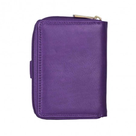 Portefeuille compact en cuir KATANA violet | Compagnon petit format femme cuir véritable pas cher