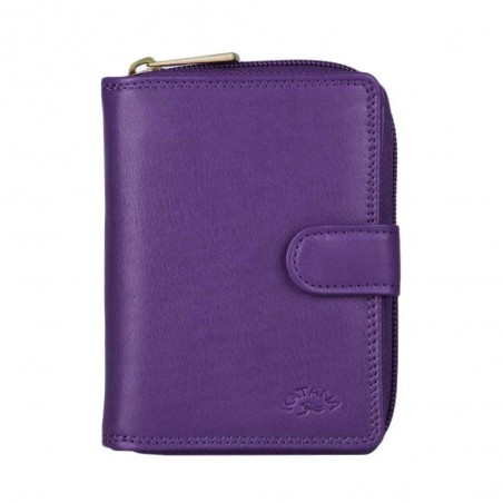 Portefeuille compact en cuir KATANA violet | Compagnon petit format femme cuir véritable pas cher