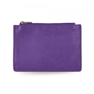 Porte-cartes compact en cuir KATANA violet | Porte-monnaie petit format femme pas cher