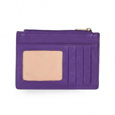 Porte-cartes compact en cuir KATANA violet | Porte-monnaie petit format femme pas cher