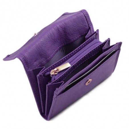 Porte-monnaie multifonctions en cuir KATANA violet | porte-cartes femme maroquinerie pas cher