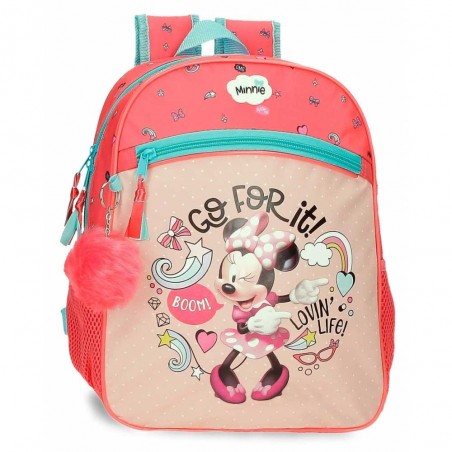 Sac à dos maternelle DISNEY Minnie "Lovin'Life" 33cm rose corail | Cartable scolaire fille petit format disney