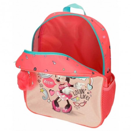 Sac à dos maternelle DISNEY Minnie "Lovin'Life" 33cm rose corail | Cartable scolaire fille petit format disney