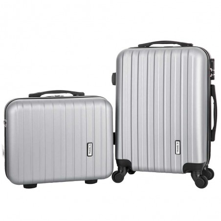 Set de 2 bagages TRAVEL'S "Bari" gris | valise cabine + valise underseat spécial vol low cost Easyjet Ryanair