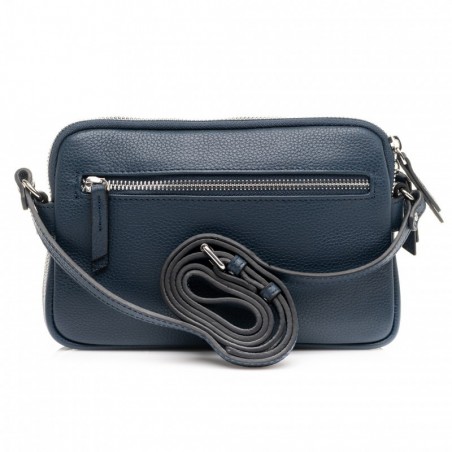 Sac bandoulière en cuir 2 cpts KATANA bleu marine | sac à main femme porté travers pas cher