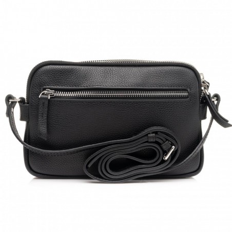 Sac bandoulière en cuir 2 cpts KATANA noir | sac à main femme porté travers pas cher