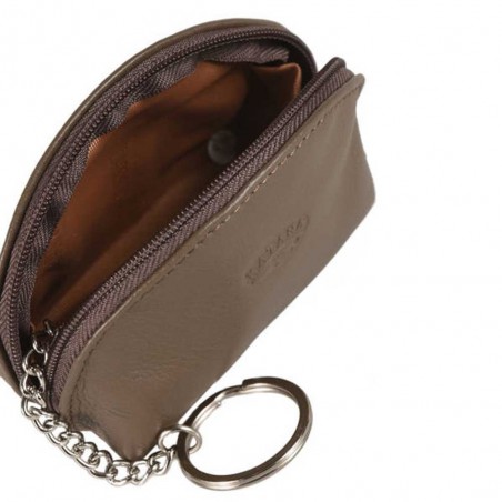 Porte-monnaie en cuir demi-lune KATANA chocolat | Bourse femme porte-clés pas cher marron foncé